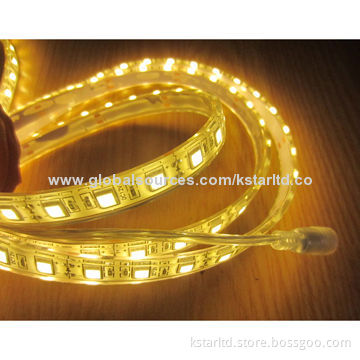 Flexible LED Strip with 60pcs SMD 5050 LED Warm White, Waterproof IP68 for Underwater Use, DC 12V